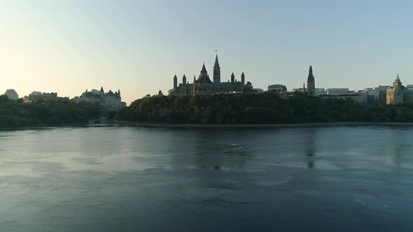 Aerial of Ottawa River and the Parliament Buildings