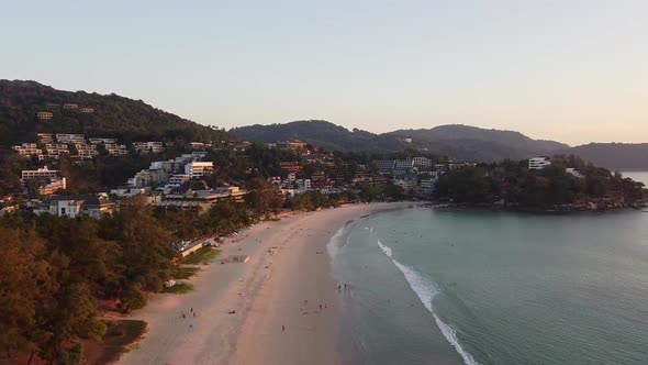 Aerial of Tropical Beach at Sunset