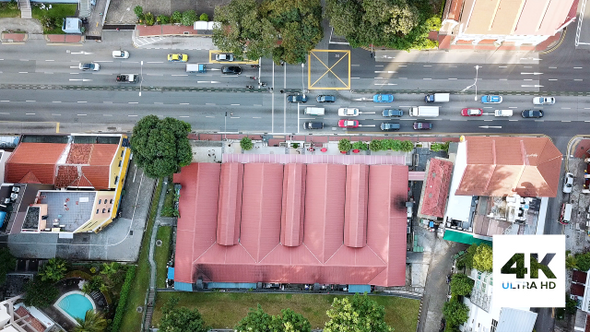 Aerial View Of Singapore City Traffic