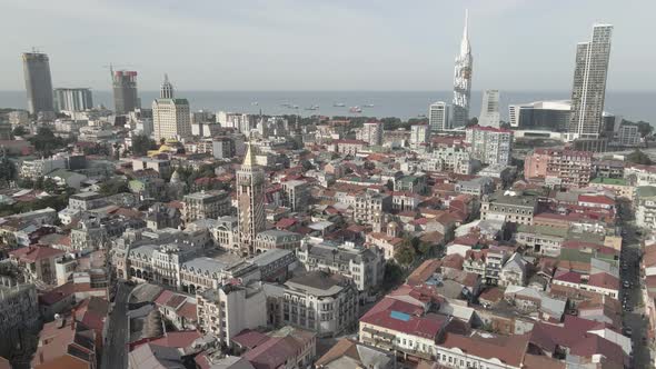 Batumi, Georgia - January 22 2021: Aerial view of Piazza Batumi at sunny winter day