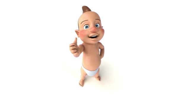 Fun 3D cartoon of a baby with thumbs up