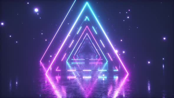 Flying Through Glowing Neon Triangles with Metal Floor alt