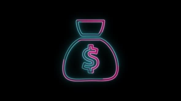 Glowing neon line banknote dollar icon isolated on black background. Banking currency sign.