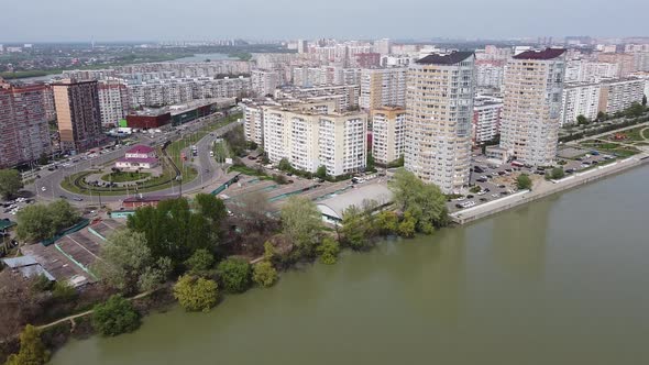 New residential buildings. Krasnodar. The Kuban River.