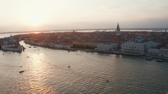 Magical Evening Sunset View Over Beautiful Venice in Italy