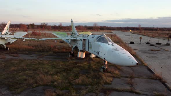 Aerial Drone View Flight Over Parking Lot of Old Dismantled Aircraft