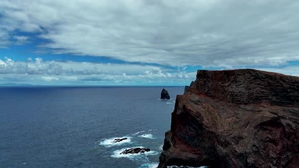 Offshore Rock Formations Of Miradouro da Ponta do Rosto Near Machico, Madeira, Portugal. Aerial Dron