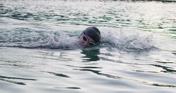 Triathlete Swim Workout Preparing To Triathlon Competition