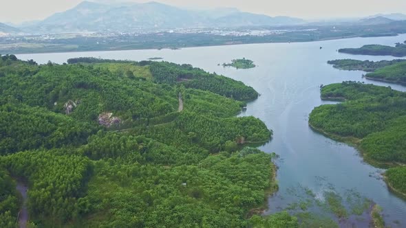 Upper Flight Over Blue Wonderful Tranquil Highland Lake