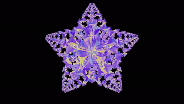 Colourful Kaleidoscopic Fivefinned Mandala made of animated Tetrahedrons in Purple