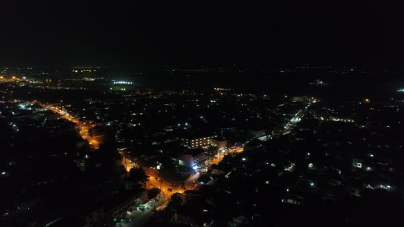 Vientiane city in Laos at night seen from the sky