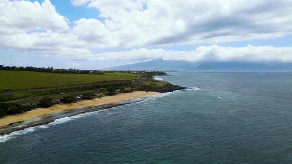 Sandy Beach Coastline on Tropical Paradise Island of Maui, Hawaii - Aerial