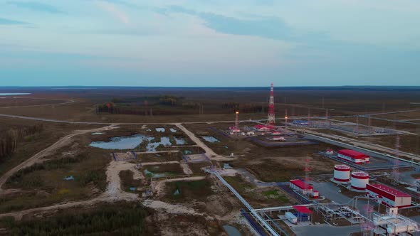 The Drone Flies Over the Oil and Gas Field