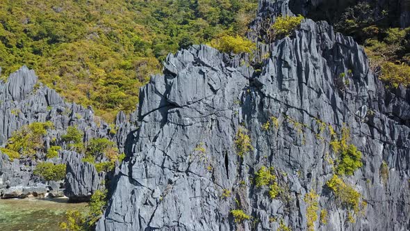 Beautiful Rock Mountain Slopes of Sagada Philippines Aerial Ascend