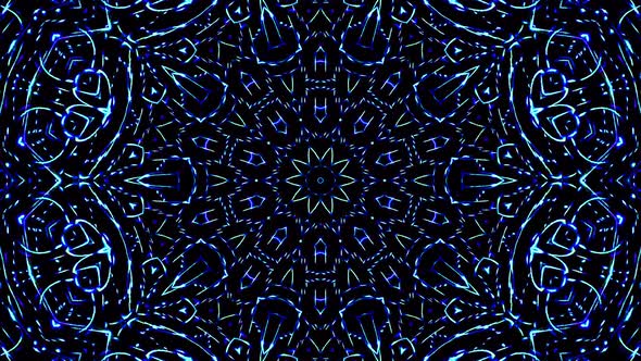 Bright abstract light flickering streaks set blue color, kaleidoscope