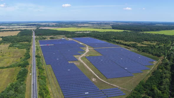 Aerial View of a Field of Solar Panels