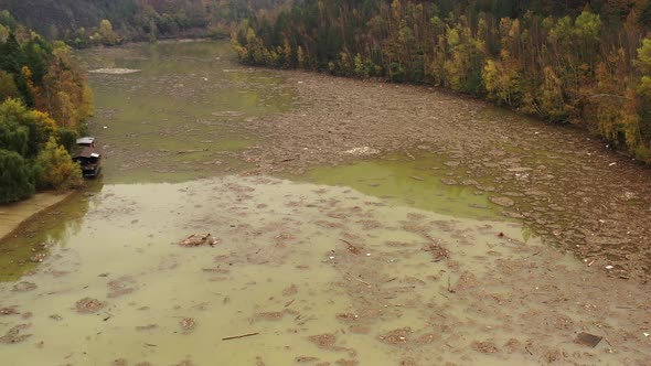 Aerial view of the polluted Ruzin reservoir in Slovakia