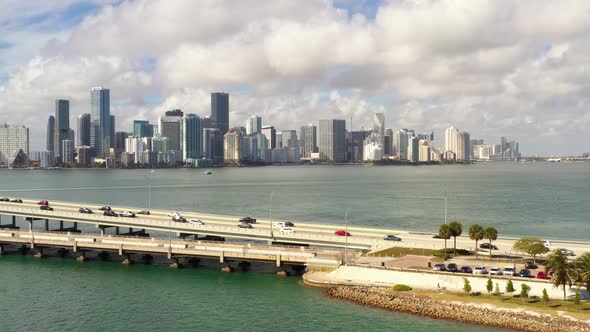 Aerial Video Brickell Miami With Bridge In Foreground