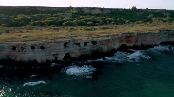 Video of picturesque rocky coastline of Yailata archeological reserve in Bulgaria