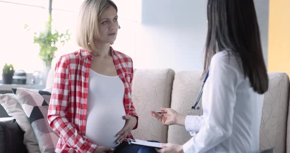 Doctor Obstetrician Gynecologist Communicating with Pregnant Patient at Home  Movie