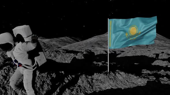 Astronaut Planting Kazakhstan Flag on the Moon