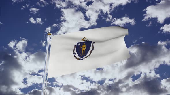 Massachusetts Flag With Sky