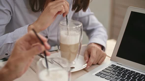 Businesswomen Drinking Morning Coffee