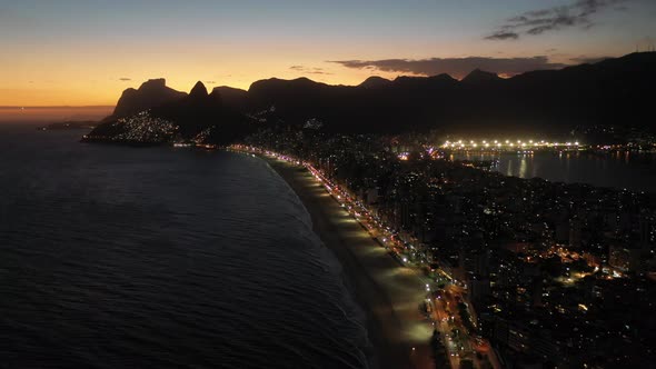 Night scape of Rio de Janeiro Brazil. International travel landmark.