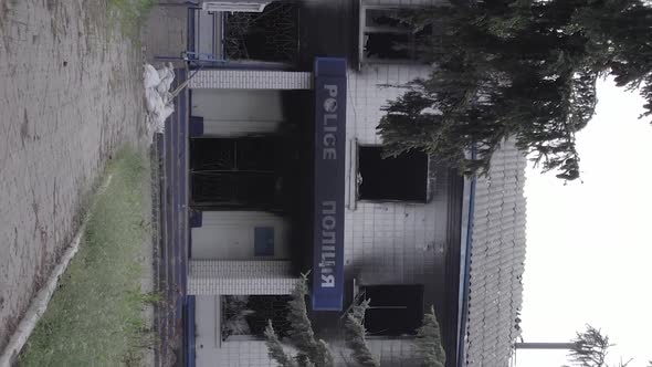 Vertical Video of Ukraine in the War  Destroyed Police Building