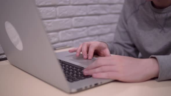 Man Using Laptop Hands Close Up Surf Internet Freelancer Student with Computer