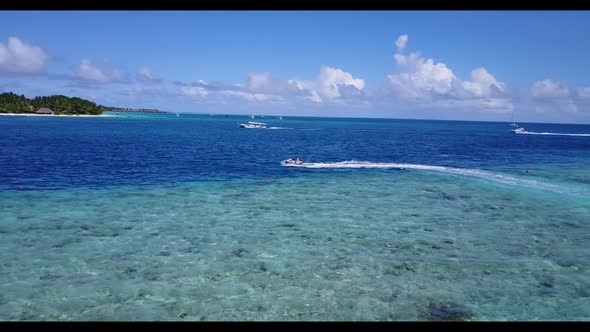 Aerial top view panorama of perfect coastline beach wildlife by aqua blue sea and white sandy backgr