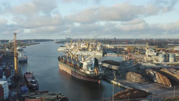 Harbor With Ships and Cargo at Klaipeda City Port
