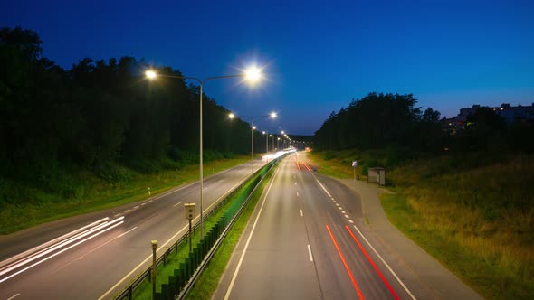 Busy night highway, time lapse