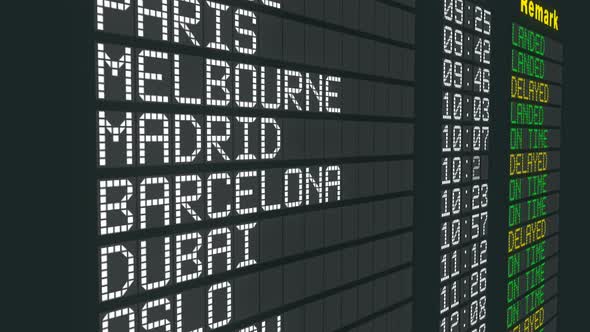 On Time Flight Airport Table Sign, International Arrivals Schedule Status Change