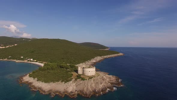 Drone View of the Arza Fortress at the Mouth of the Boka Kotorska