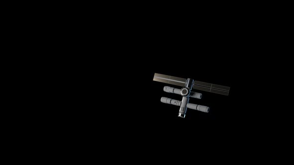 flying space station in space. space technology concept. video has an alpha channel alt