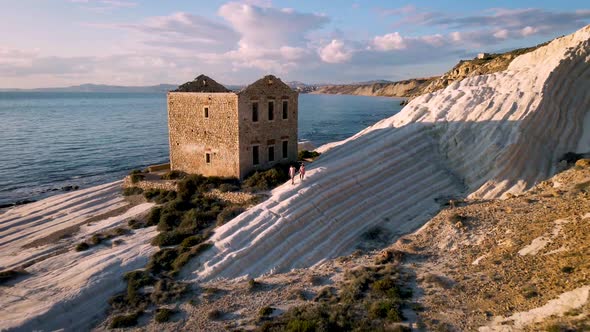 Punta Bianca Sicily Agrigento White Cliffs Coast with Abdonned House in Siclia