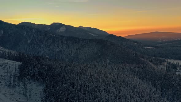 Beautiful aerial view of mountains at golden sunrise. Poland