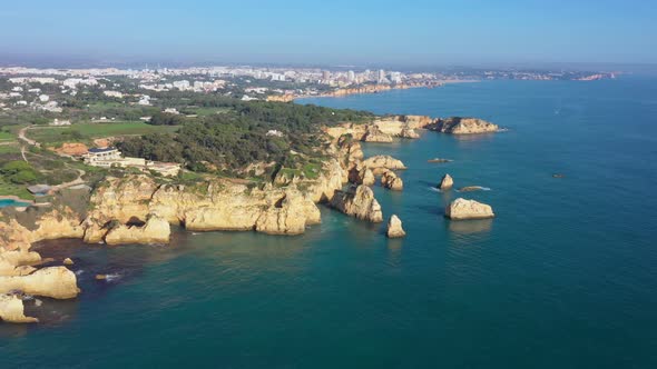 Aerial View of Beautiful Portuguese Beaches with Rocky Sandy Shores and Pure Sand for Tourists