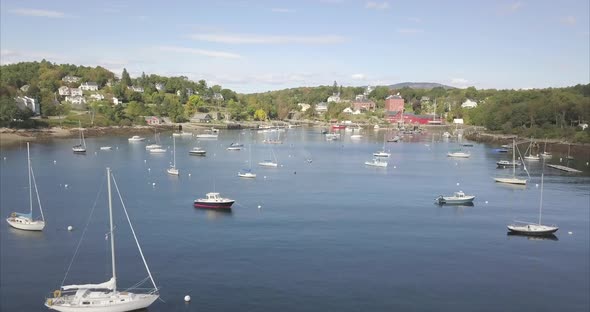 Flying over a harbor full of boats in Rockport, Maine.