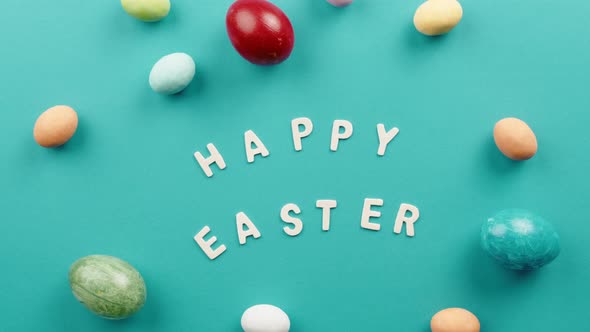 Happy Easter Text on Blue Background