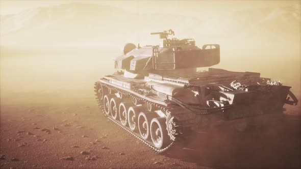 World War II Tank in Desert in Sand Storm