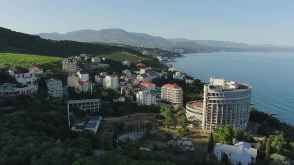 Picturesque View of the Coastline and Residential Development of the Crimean Resort of Alushta