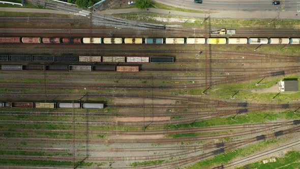 View From the Height of the Railway Tracks and wagons.Top View of Cars and Railways. Minsk. Belarus