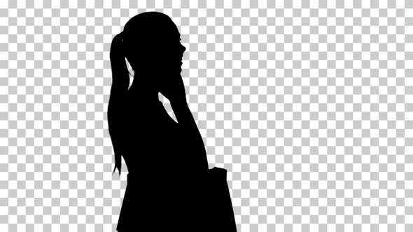 Silhouette woman walking with shopping bags, Alpha Channel