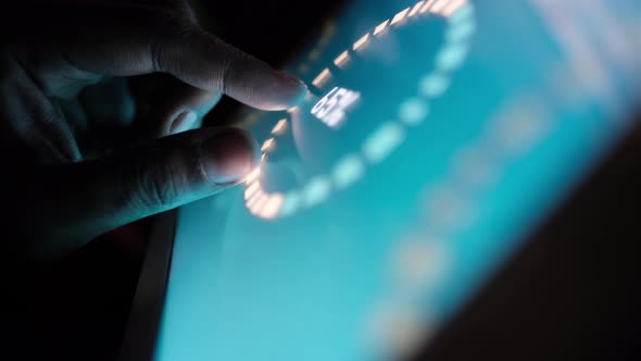 Man's Hand Working on Digital Tablet on Office Desk