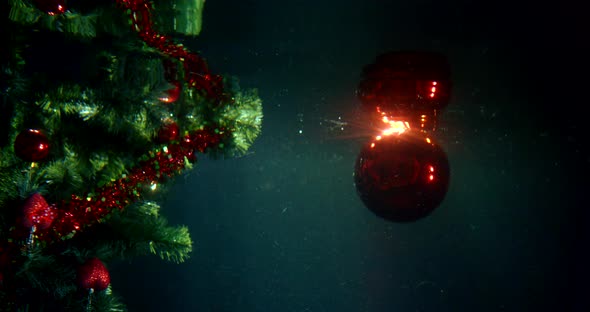 Beautiful Christmas Tree and Red Ball Underwater Slow Motion