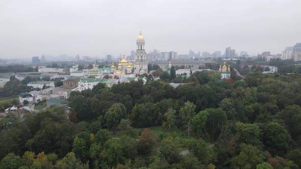 Symbol of Ukraine : Kyiv-Pechersk Lavra. Kiev. Slow Motion Aerial View