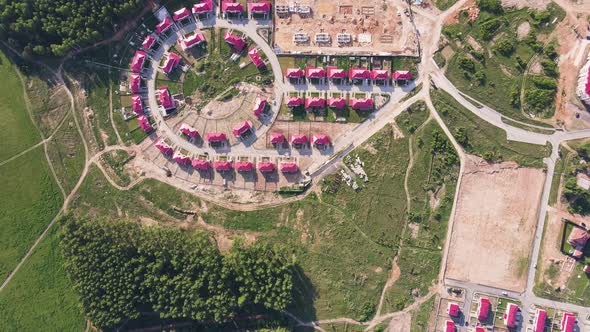 View From a Quadcopter to New Cottages Modern Townhouses in the Suburbs