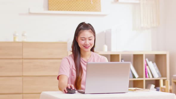 Entrepreneur beautiful business asian young woman wear casual work online with laptop at home